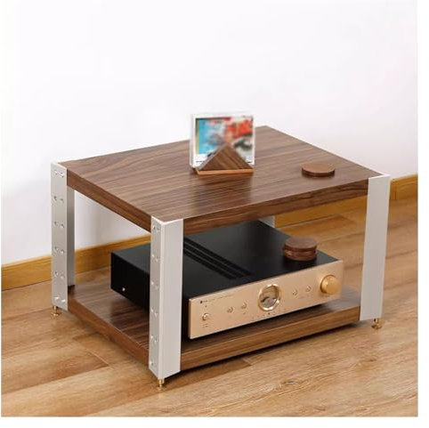 HDYZJQ HiFi Rack Kleiner Medienständer mit höhenverstellbarem Holzregal, Konsolenregal für Schreibtisch/Eingangsbereich/TV-Ständer/Schlafzimmer, Projektorregal – Audiohalter(Brown#2)