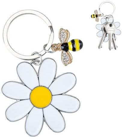 kiki fancy Porte-clés marguerite mignon pour femme, fille, homme, meilleur ami, cadeau d'anniversaire, blanc, taille unique