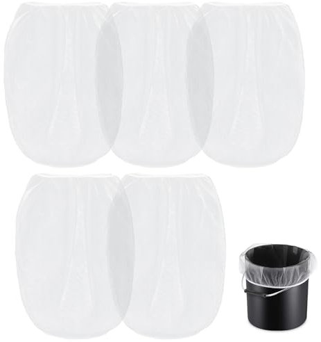 Dimeho 5 Pcs Paint Strainer Bags 1 Gallon Fine Mesh Disposable Liquid Filter Bag with Elastic Top White Paint Filtering Bucket for Painting Gardening Hydroponics