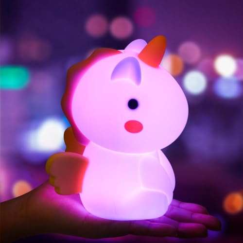 Einhorn Nachtlicht Kinder, 3 Lichtmodi USB Aufladung Einhorn Lampe, 8H Highlight Nachtlicht Baby Dimmbar, 8 Farben Schön Stilllicht Nachtlampe, Einhorn Geschenke für Mädchen Kinderzimmer Deko