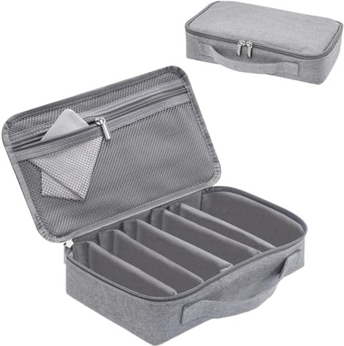 Lolalet Travel Sunglasses Case, 7 Slots Hard Traveling Sunglasses Organizer Bag Multiple Pairs Portable Carrying Eyeglasses Eye Wear Glasses Storage Holder for Men Women -Grey