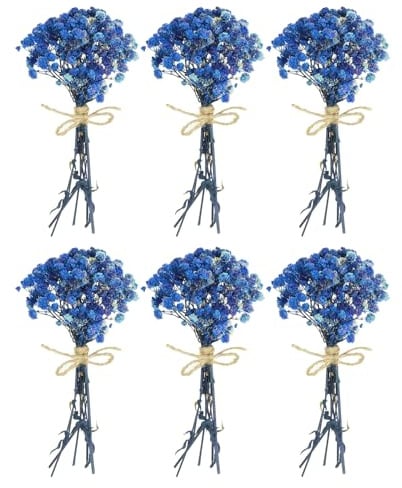 PATIKIL 6 Stück Mini Getrockneter Blumenstrauß mit Stiel Dunkelblau | Baby's Breath Natürliche Wildblume, Dekor Boho Blumenpflanze Blume, Für Basteln DIY Foto