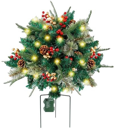 Macetero navideño para Exteriores, árbol de Navidad Artificial Iluminado, Soporte para árbol de Navidad con estaca de trípode y Luces LED, macetero Iluminado para Exteriores