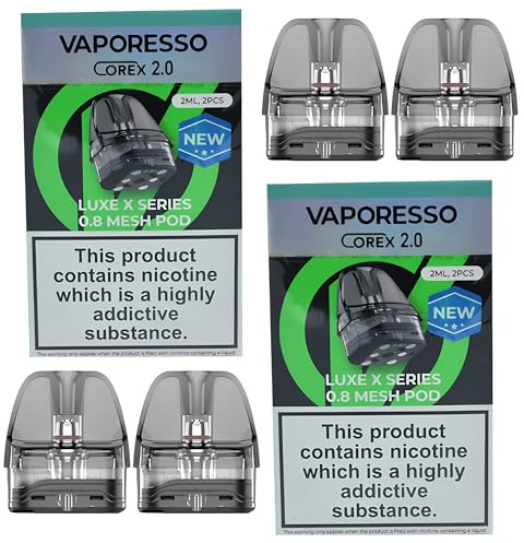 VAPORESSO Luxe XR Replacement Pod [0.8 ohm] 4 Pack - TPD Compliant Pod, MTL Vaping, Mesh Coil Built, Leak Resistant, Bottom Fill, No Nicotine