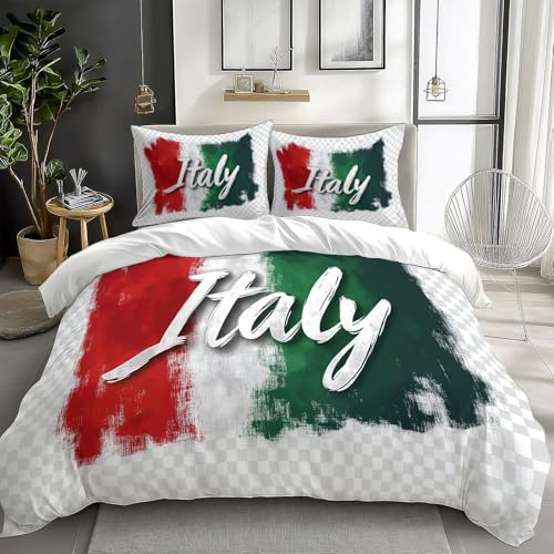 CozyRest Bettbezug Set mit 2 Kissenbezug Bettwäsche Set für Jungen Mädchen Teenager, Italienische Flagge Bettbezug 135 x 200 cm 3-teiliges Set Anti-Pilling Farbecht, Hypoallergen