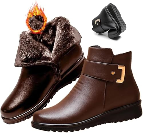 Orthopädische Stiefel für Damen, Metallschnalle, echtes Leder, Wolle, Winter, warm, Schlupfstiefel, Schneestiefel mit seitlichem Reißverschluss, Fleece, verdickt