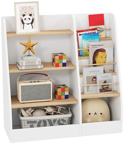 AIYAPLAY Bibliothèque Enfant, Rangement Livre Enfant 4 Niveaux, Support à Livres, Grille de Rangement, Meuble de Rangement pour Jouets, étagère Chambre Enfant Salle de Jeux et Chambre d'enfant, Blanc