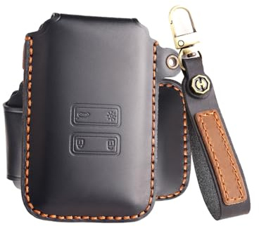 ATFIGII Coque de clé compatible avec Renault pour Dacia Sandero Stepway Duster Clio Jogger Scenic Zoe pour Kadjar Captur Porte-clés en cuir fait à la main Noir