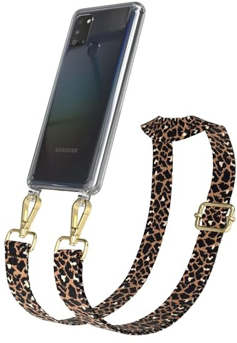 EAZY CASE Handykette - Verstellbares Taschenband kompatibel mit Galaxy A21s, Schulterriemen, Handykordel mit Silikon Hülle, Umhängetasche, Leo - Schwarz Braun Gold