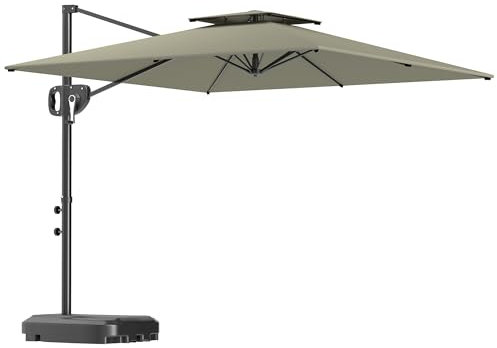 Outsunny 2.5m Garden Cantilever Parasol with Fillable Base, Up to 40kg, Double Top Garden Parasol, Square Overhanging Patio Umbrella with Crank Handle and Tilt for Outdoor Sun Shade, Light Grey