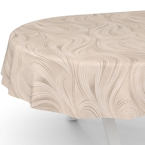 Wachstuchtischdecke Wachstischdecke Wachstuch Tischdecke abwaschbar Gartentischdecke Abstrakt Beige Oval 240x140cm Schnittkante