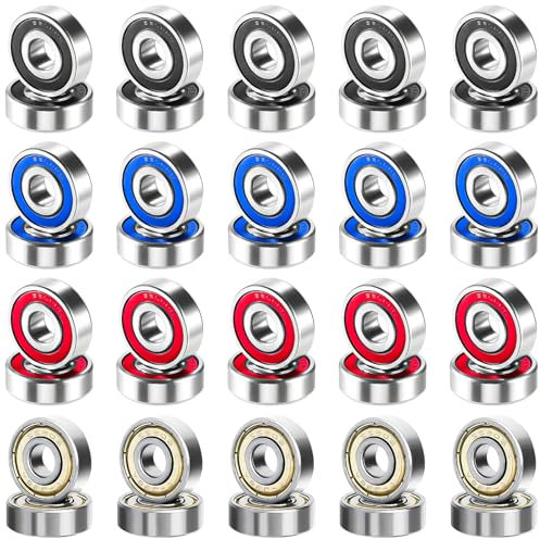 XTUDOU® 40 Stück Kugellager 8x22x7 mm, 608 Kugellager 608 2RS Metall Double Shielded Miniatur Rillenkugellager für Skateboards Roller Inline Skates