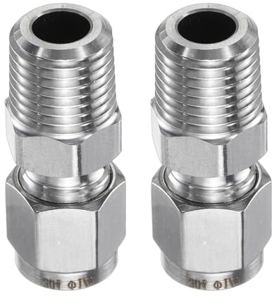sourcing map 2pcs Compression Fitting 1/4 Tube OD x 1/4 NPT Male Thread Stainless Steel Straight Coupler Adapter Compression Tube Pipe Fitting Connector for Oil Gas Water