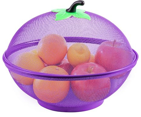 Trintion Fruits Bowl Basket Apple Shape Mesh Fruit Basket Tabletop Vegetable Holder Keep Unwanted Pets & Insects Out Decorative Fruit Basket for Fruits Vegetables Snacks (Purple)