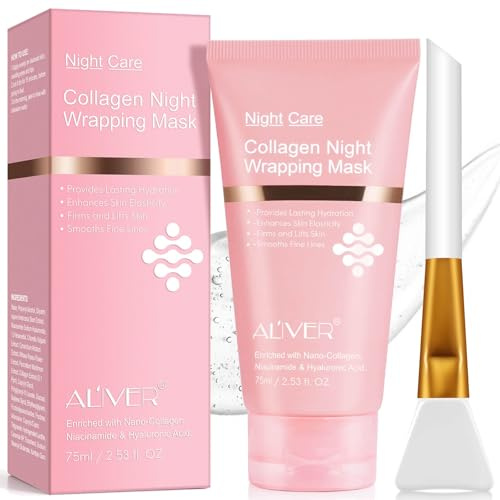 Collagen Night Wrapping Mask, Collagen Jelly Face Masks with Jelly Brush, Peel Off Face Mask for Facials Professional Korean Skin Care, Elasticity & Hydration Care Overnight Mask for Women
