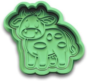 Keksausstecher Kuh Bauernhof Tiere – Ausstechform mit Rand und Stempel – zweiteilig, schwarz gedruckt aus PLA – Geschenkidee für Kinder, Tierfreunde & Backfans