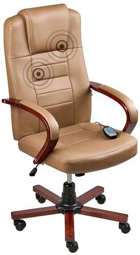 Beliani Leather Massage Chair Swivel Heating Adjustable Chromed Base Light Brown Diamond