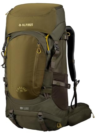 Alpinus - Wanderrucksack Pinnacle 65 L, Rucksack Sport und Outdoor, Trekkingrucksack Große Hauptkammer, Robustes Material, Backpacking Ergonomisch Geformte, Wanderrucksäcke - oliv