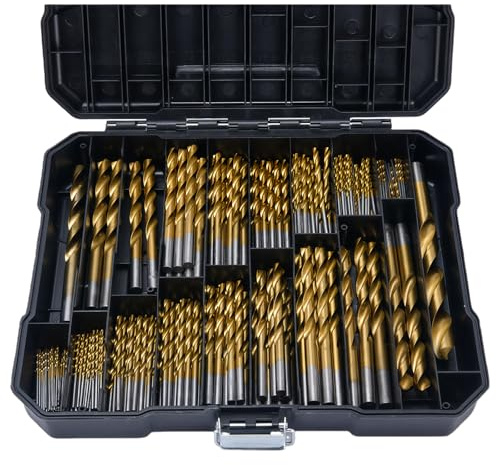 GDLIN 230 Pcs Titanium Drill Bit Set, Coated HSS 118 Deg Tip 3/64-1/2