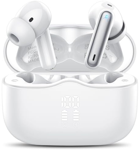 Bluetooth Kopfhörer, In Ear Kopfhörer Kabellos Bluetooth 5.4 mit 4 ENC Noise Cancelling Mics, 2025 Kabellose Kopfhörer 40Std Tiefer Bass IP7 Wasserdicht Sport Ohrhörer für Arbeit und Studium White