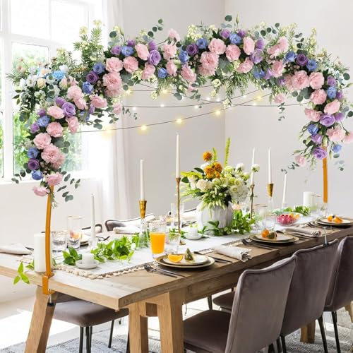 Ausziehbarer Tischbogen, dekorative Tischstange mit Klammern, 260 – 300 cm, Metallstange zum Aufhängen am Tisch, Goldener Tischbogen für Weihnachten, Hochzeit, Geburtstag, Partydekoration (Halbkreis)