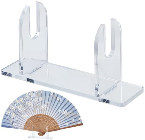 CREATCABIN 3 Pcs Acrylic Fan Display Stand Folding Clear Fan Holder Base Easel Japanese Chinese Fans Organizer Foldable Handheld Circular Fans Display Storage Stand for Desktop 4.5x2.2x1.3 Inch