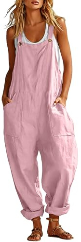OVARA Dungarees for Women Casual Baggy Overalls with Pockets Adjustable Straps One Piece Bib Pants Ladies Vintage Sleeveless Plain Summer Jumpsuits for Work Travel Holiday