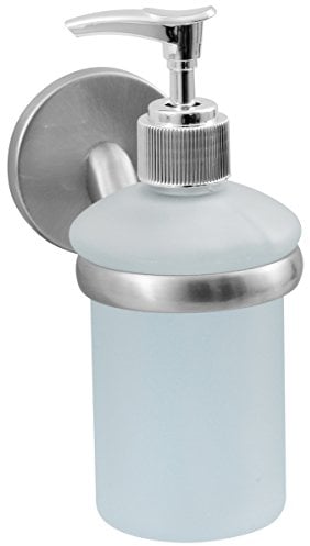 Fackelmann Seifenspender FUSION, Behälter für Flüssigseife, Seifenbevorrater mit vernickelter Wandhalterung (Farbe: Silber/Milchig), Menge: 1 Stück, Edelstahloptik