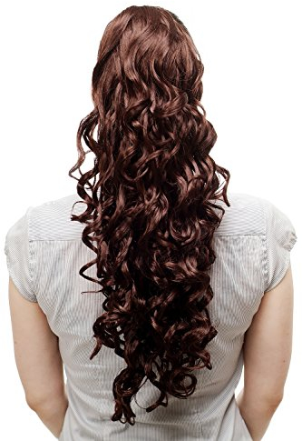 WIG ME UP - N310-33 Voluminös wallendes Haarteil/Zopf/Pferdeschwanz, lockig, sehr lang, ca. 60 cm, Kastanienbraun