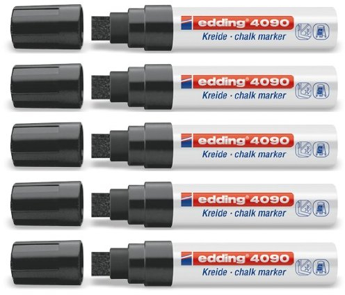 5er Sparpack Fenster/Kreidemarker edding 4090 diverse Faben zur Auswahl (Neon Sortierung) (5er Set, schwarz)