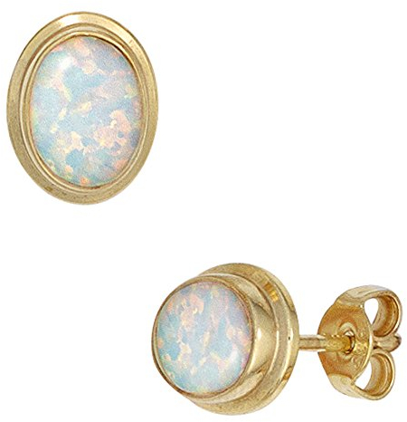 Paar Ohrstecker mit Opal oval 333 Gold Gelbgold Ohrschmuck Damen Goldohrstecker