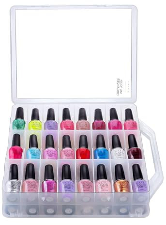 Makartt Nail Polish Organizer - Clear Universal Nail Polish Holder for 48 Bottles,Portable Sturdy Gel Nail Polish Organizer Case with 8 Adjustable Dividers, Space Saver for Nail Bottles Display Travel