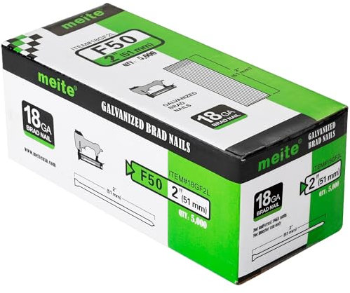 meite F50 Type 18G / 50 mm Brad Nails, 18 Gauge Brad Nails Galvanised Small Finishing Nails for Brad Nailer Gun (5,000 Counts)