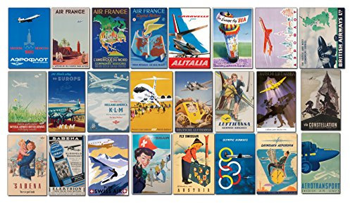 Vintage European Airlines Luggage Stickers, Aufkleber - Retro Pack of 24 Suitcase Travel Stickers