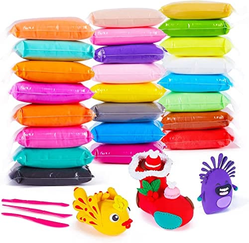 24 Colors Air Dry Clay, Ultra Light Modeling Clay, QMay Magic Clay Artist Studio Toy, No-Toxic Modeling Clay & Dough, Creative Art DIY Crafts, Gift for Kids