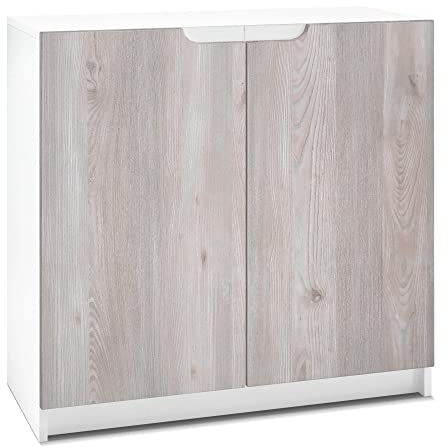 Vladon Sideboard Logan, Made in Germany, Kommode mit 2 Türen, Weiß matt/Eiche Nordic (82 x 78 x 37 cm)