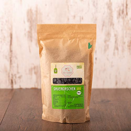 süssundclever.de® Bio Sauerkirschen | ganz | getrocknet | entsteint | 1 kg Füllmenge und in ökologisch-nachhaltiger Bio-Verpackung.