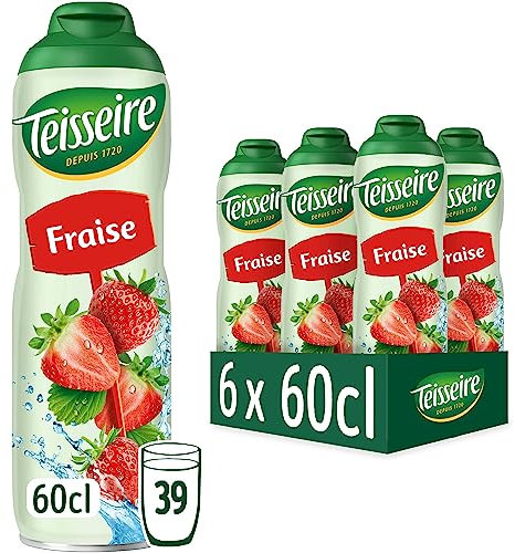 Teisseire Sirop de Fraise pour Boisson Rafraîchissante, Cocktails, Bidon Recyclable 6x60cl
