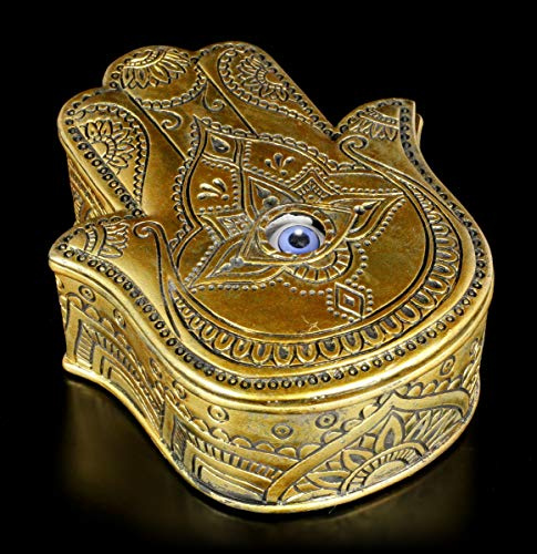 Figuren Shop GmbH Hamsa Schmuck-Schatulle - Hand der Fatima mit einem beweglichen Auge | Fantasy Deko-Artikel, Schmuckkästchen, handbemalt