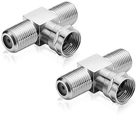 conecto Sat-T-Stück 1-mal F-Stecker auf 2-mal F-Buchse, T-Verteiler für Sat-Verkabelungen (2 Stück)