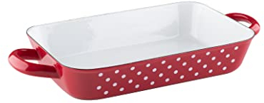 Riess, 0049-077, Frying pan 26/17, Roaster, Oven pan, Country - PÜNKTCHEN RED, 26 x 17 cm, Height 5 cm, Enamel, red/White, Induction