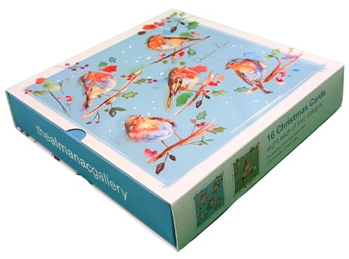 Almanac Gallery Box of Christmas Cards (AV-AVXLD0014) - Christmas Robins - Jennifer Rose - 16 Cards, 8 Each of 2 Designs