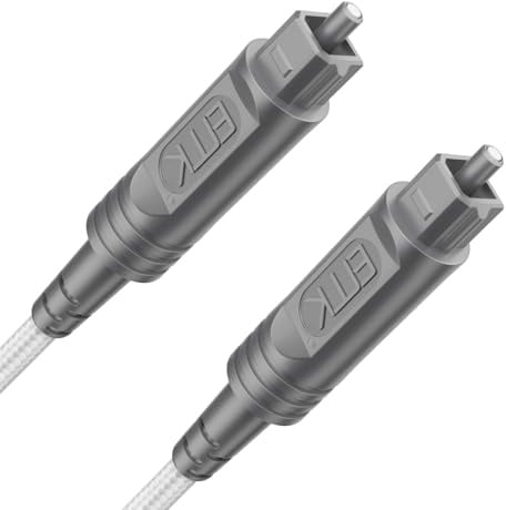 EMK Digitales Optisches Audiokabel Toslink SPDIF Kabel mit Geflochtener Baumwolle Kompatibel mit Soundbar Fernseher Playstation Xbox Blu-ray Player Heimkino System Weiß 15 Meter