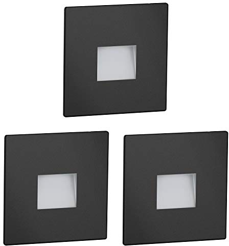 ledscom.de 3 Stück LED Treppenlicht/Wandeinbauleuchte FOW für innen und außen, Downlight, eckig, schwarz, 85 x 85mm, warmweiß