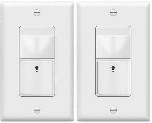 TOPGREENER Pack of 2 Light Switches with PIR Motion Sensor for Occupancy and Holiday, without Earth Cable, Neutral Cable, White