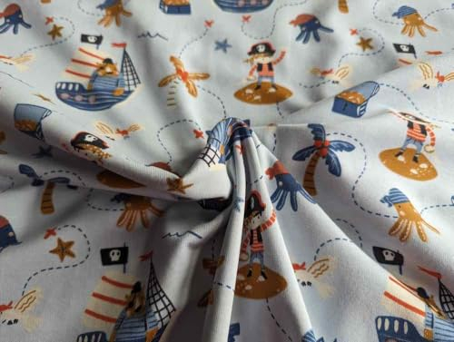 Jersey Stoff mit Piraten hell als Meterware zum Nähen, 50 cm