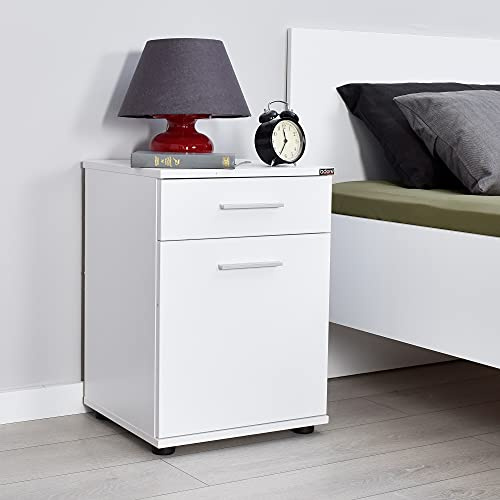 Hanah Home Elegant White Nightstand, 40 x 57 x 39 cm | 100% Melamine Coated Particle Board, 16 mm Thick | Wall-Mountable, Perfect for Modern Bedrooms & Hotels