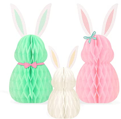 ICROLANDEE Oster Dekorationen – 3 Stück Mini Osterhasen Familienwaben DIY Tisch Mittelstück Set für Frühlings Oster Dekorationen, Kindergeburtstag, Hasen-Motto-Party, Wabeneier Ostern Hase Deko