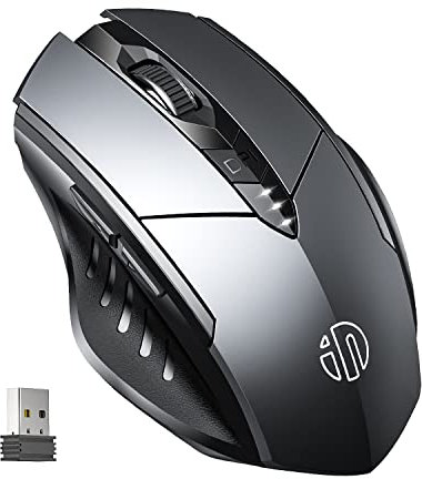 INPHIC Mouse Wireless, Mouse ergonomico Ricaricabile USB 2.4G Senza Fili per Computer Portatile con 6 Pulsanti, Livello della batteria visibile, 1600 DPI per Windows Mac Linux,Gray