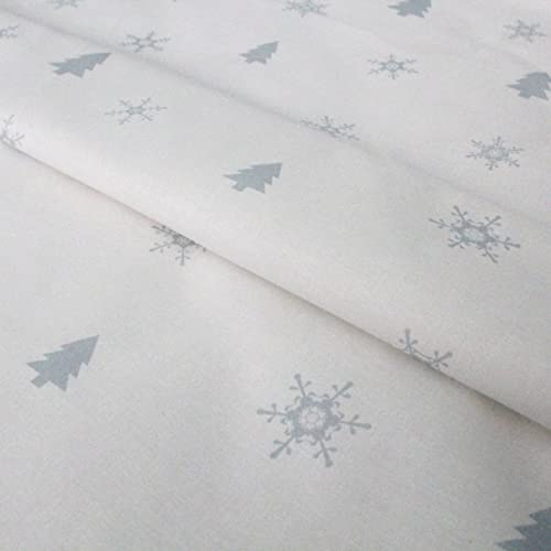 Stoff Meterware Weihnachten Winter Christmas Baumwolle - 1 Meter, Weihnachtsstoff, Weihnachtlich, Schnee, Deko (Schneeflocken Tannen Weiß)